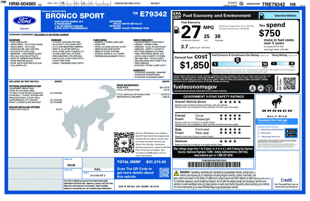 Certified 2026 Ford Bronco Sport Outer Banks AWD/4WD image 27