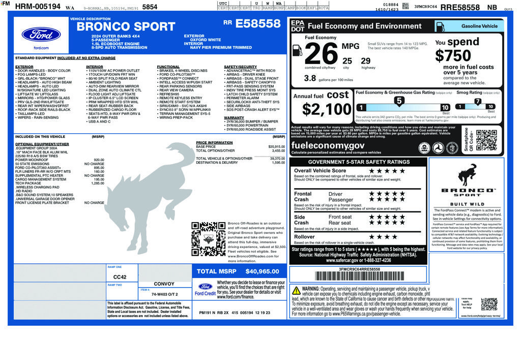 Certified 2024 Ford Bronco Sport Outer Banks w/ Tech Package AWD/4WD image 46