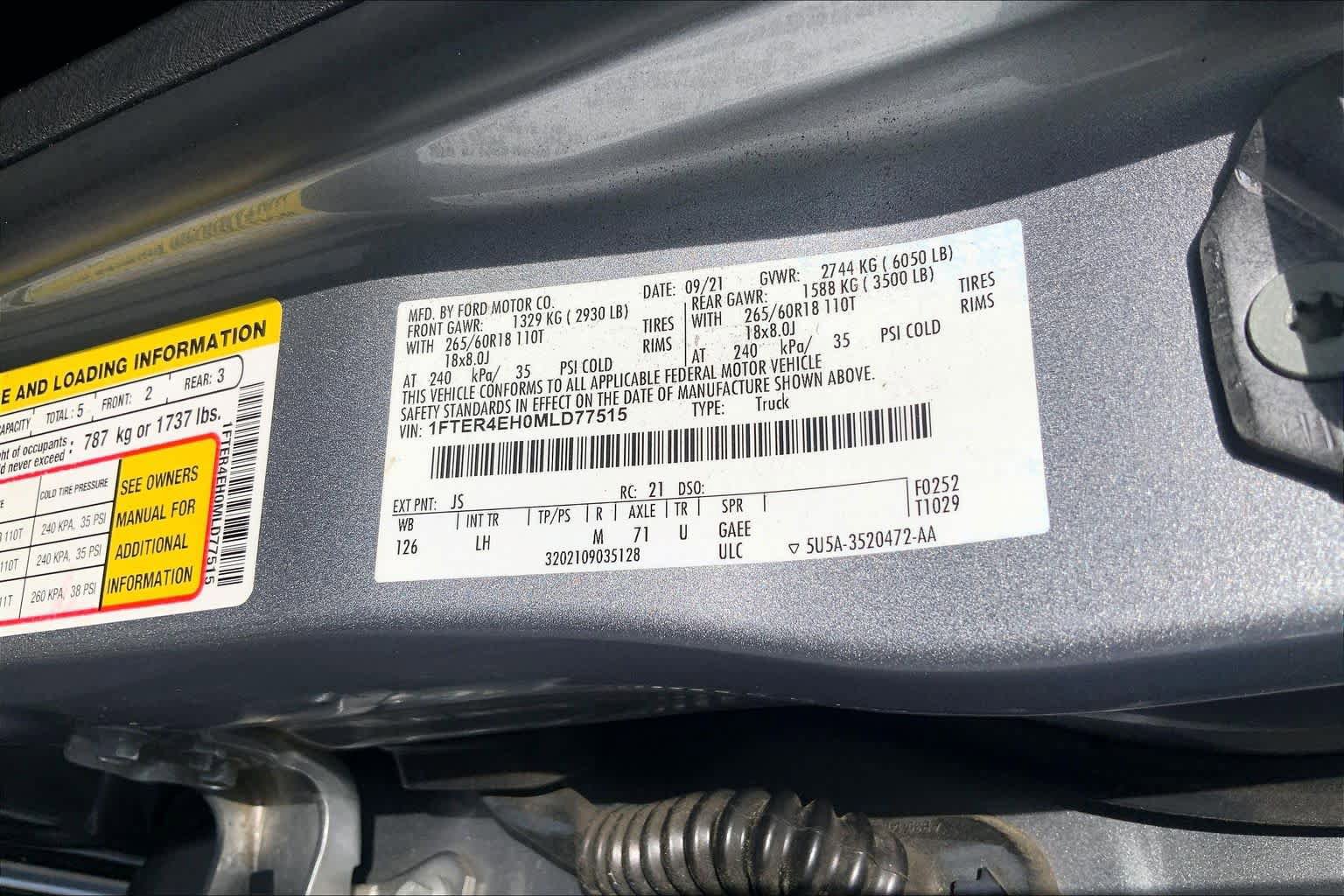 Certified 2021 Ford Ranger XL w/ Equipment Group 101A High RWD image 30
