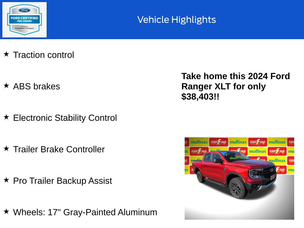 Certified 2024 Ford Ranger XLT w/ FX4 Off-Road Package AWD/4WD image 19