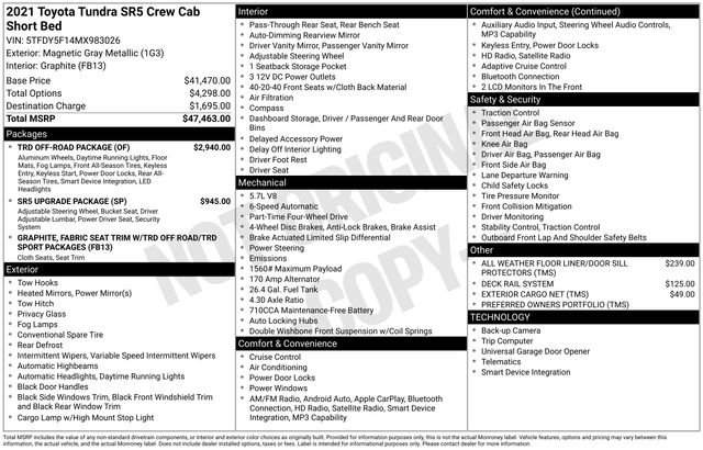 Used 2021 Toyota Tundra SR5 w/ TRD Off-Road Package AWD/4WD image 27