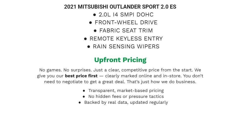 Used 2021 Mitsubishi Outlander Sport ES