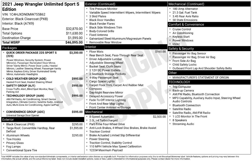 Used 2021 Jeep Wrangler Unlimited Sport AWD/4WD image 14