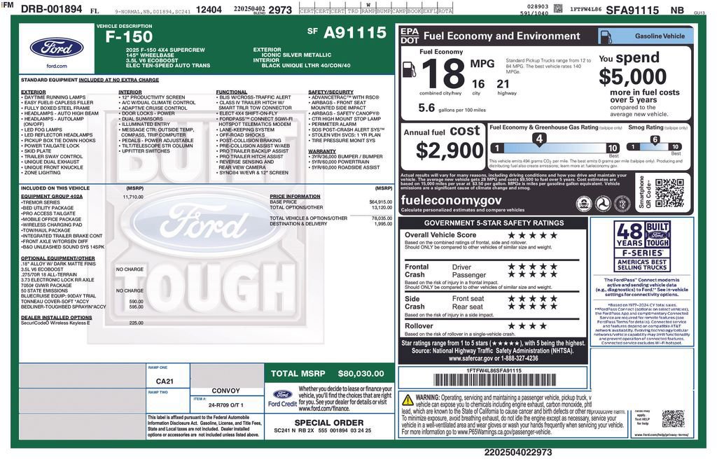 Certified 2025 Ford F150 Tremor w/ Equipment Group 402A High image 10
