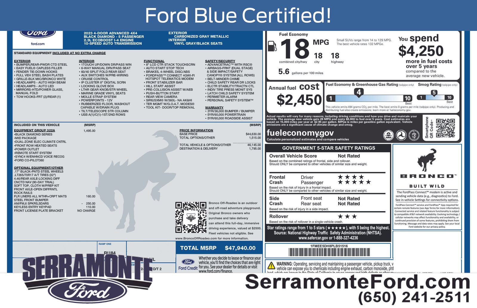 Certified 2023 Ford Bronco Black Diamond AWD/4WD image 17