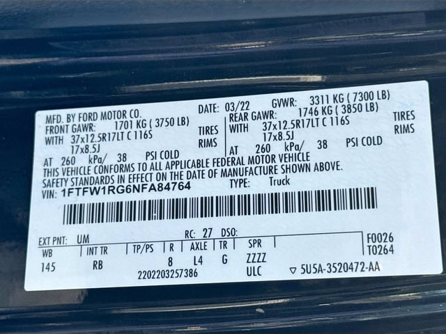 Certified 2022 Ford F150 Raptor w/ Raptor 37 Performance Package AWD/4WD image 35