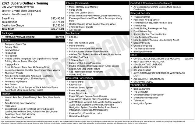 Used 2021 Subaru Outback Touring w/ Popular Package #2 image 13