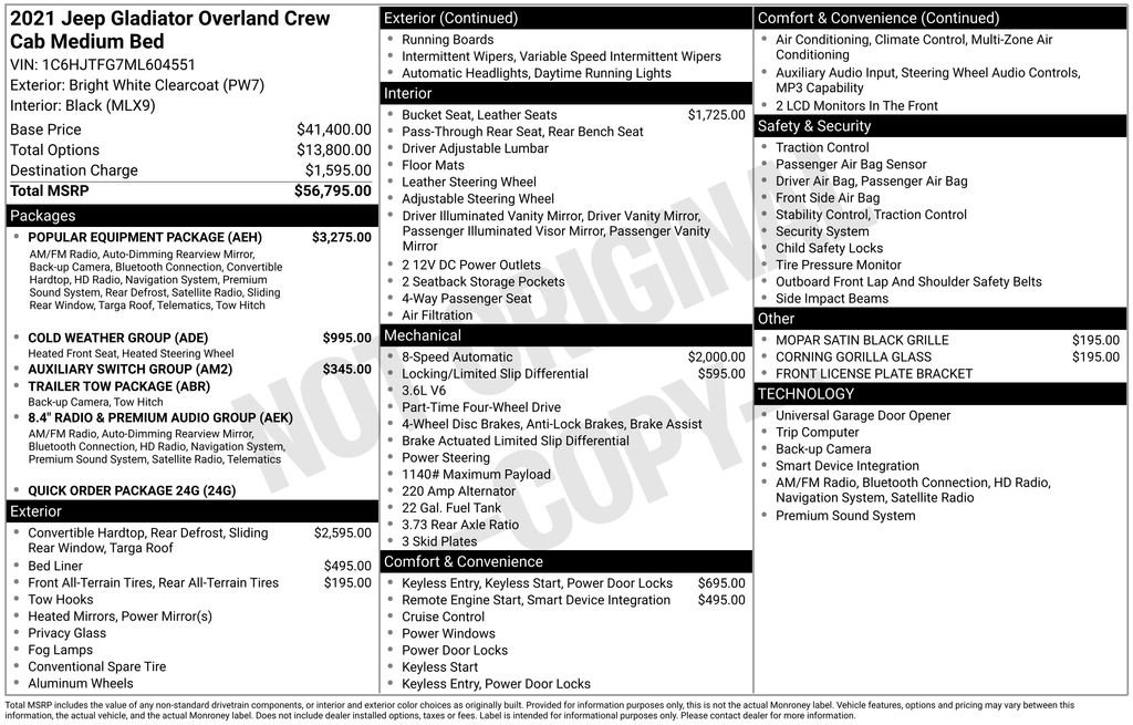 Used 2021 Jeep Gladiator Overland w/ Popular Equipment Package AWD/4WD image 7