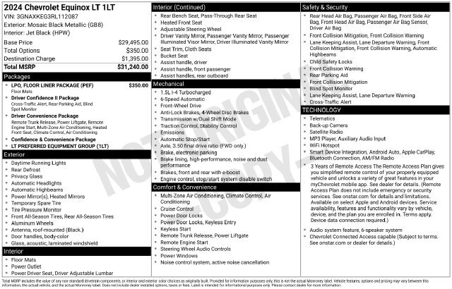 Used 2024 Chevrolet Equinox LT w/ LPO, Floor Liner Package FWD image 40