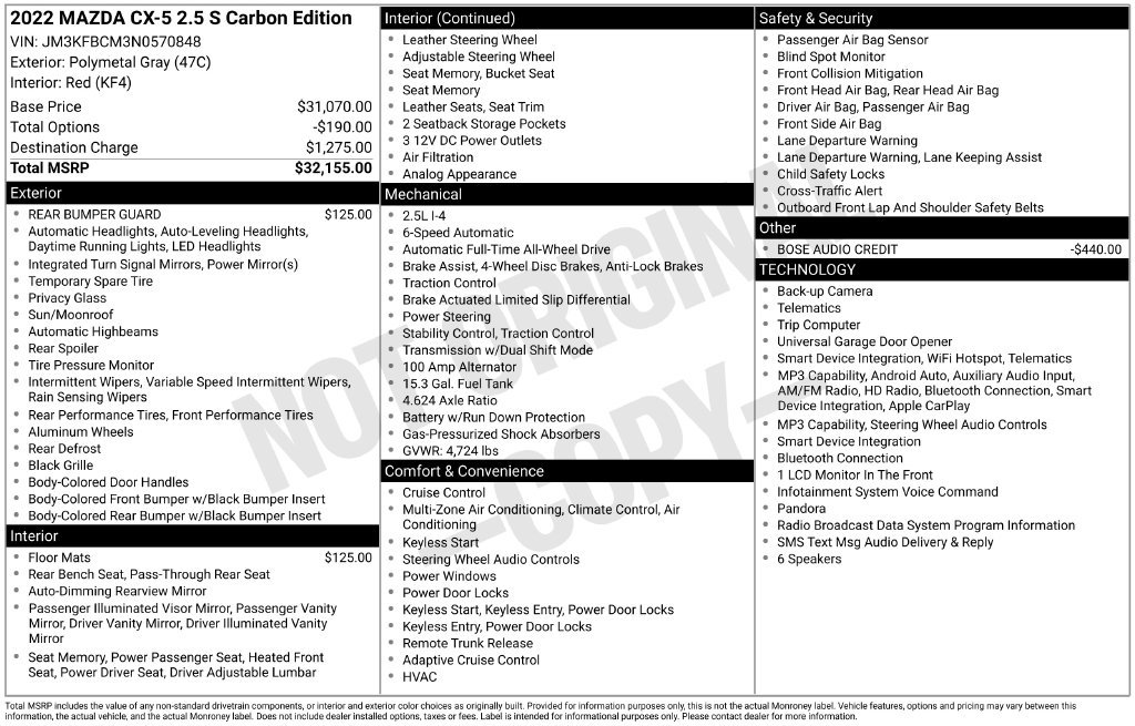 Used 2022 MAZDA CX-5 Carbon Edition AWD/4WD image 2