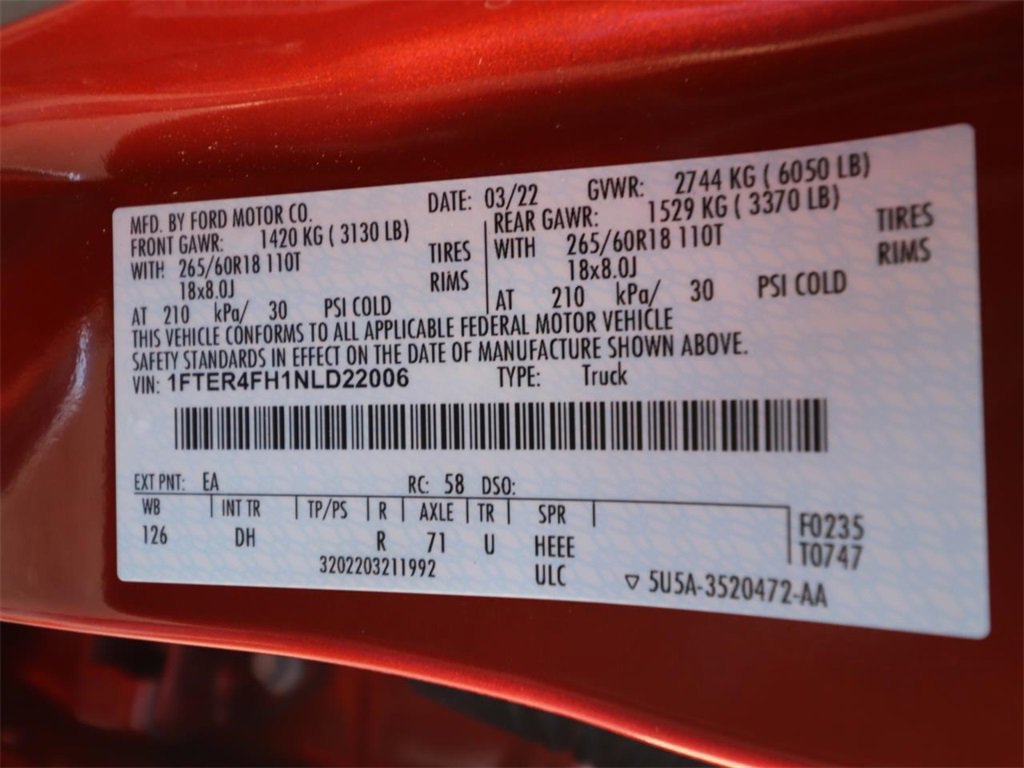 Certified 2022 Ford Ranger Lariat w/ Equipment Group 501A High image 23