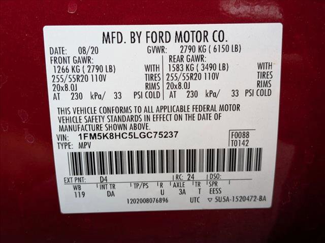 Certified 2020 Ford Explorer Platinum w/ Premium Technology Package AWD/4WD image 20