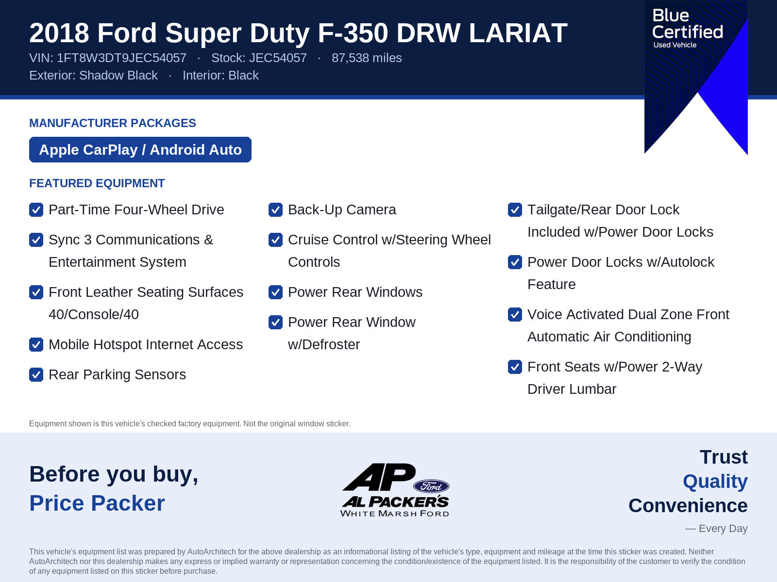 Certified 2018 Ford F350 Lariat w/ Tow Technology Bundle AWD/4WD image 10