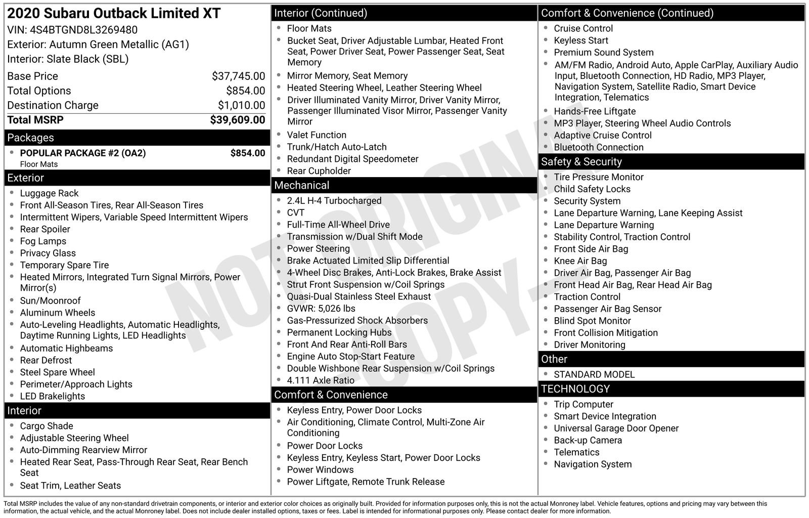 Used 2020 Subaru Outback Limited XT w/ Popular Package #2 image 4