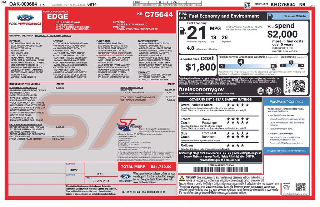 Certified 2019 Ford Edge ST w/ Equipment Group 401A image 31