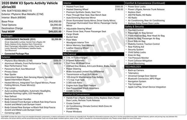 Used 2020 BMW X3 xDrive30i w/ Convenience Package image 38