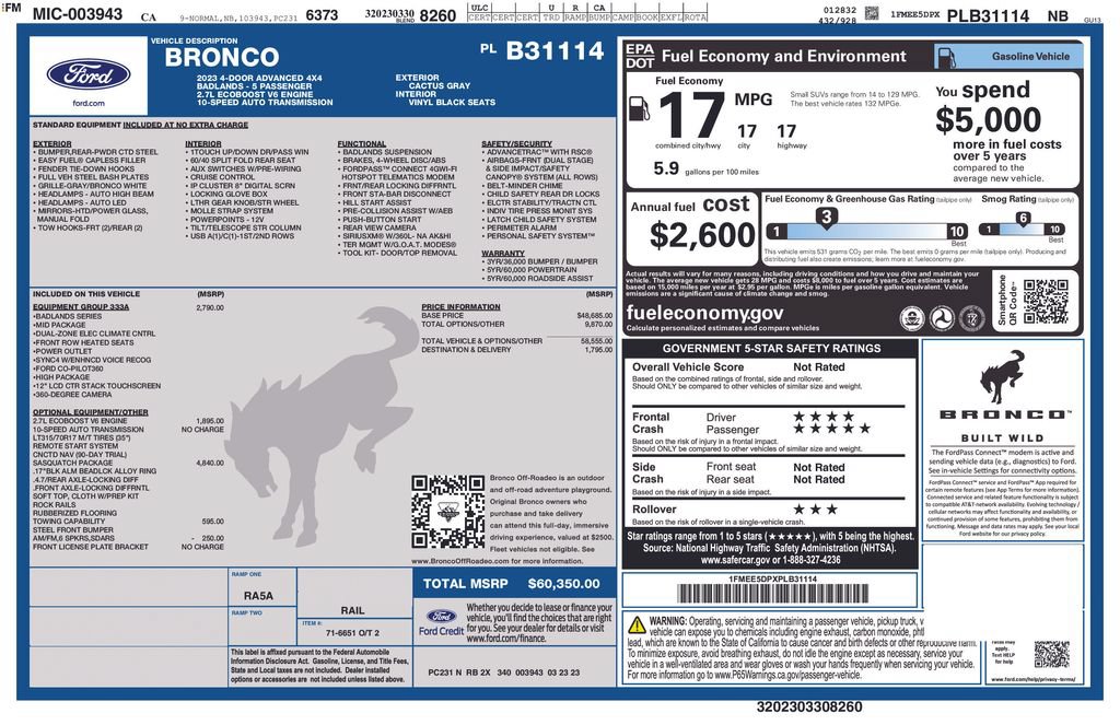 Certified 2023 Ford Bronco Badlands w/ Sasquatch Package AWD/4WD image 3