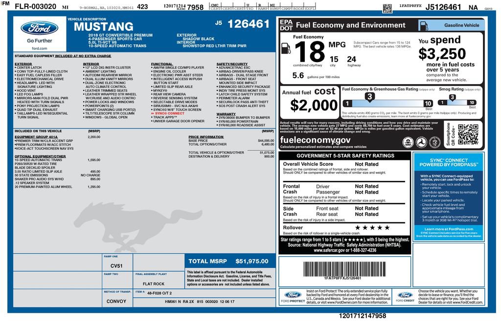 Certified 2018 Ford Mustang GT Premium w/ Equipment Group 401A RWD image 27