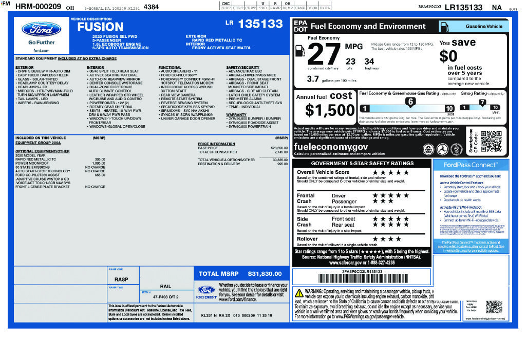 Certified 2020 Ford Fusion SEL FWD image 25