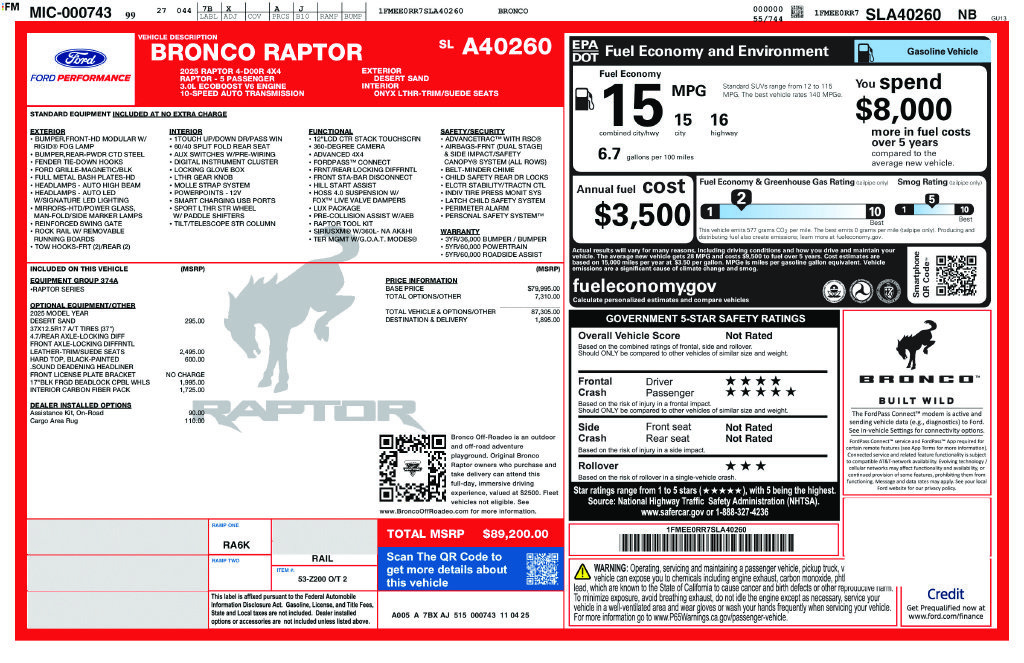 Certified 2025 Ford Bronco Raptor w/ Interior Carbon Fiber Pack AWD/4WD image 31