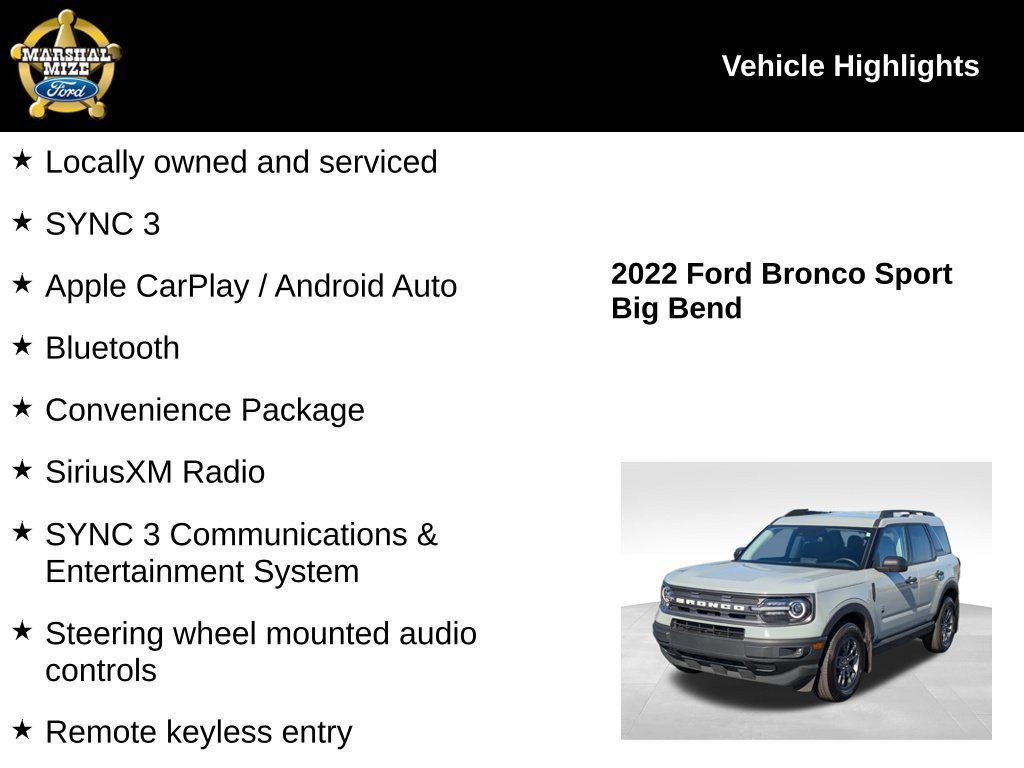 Certified 2022 Ford Bronco Sport Big Bend w/ Convenience Package AWD/4WD image 2