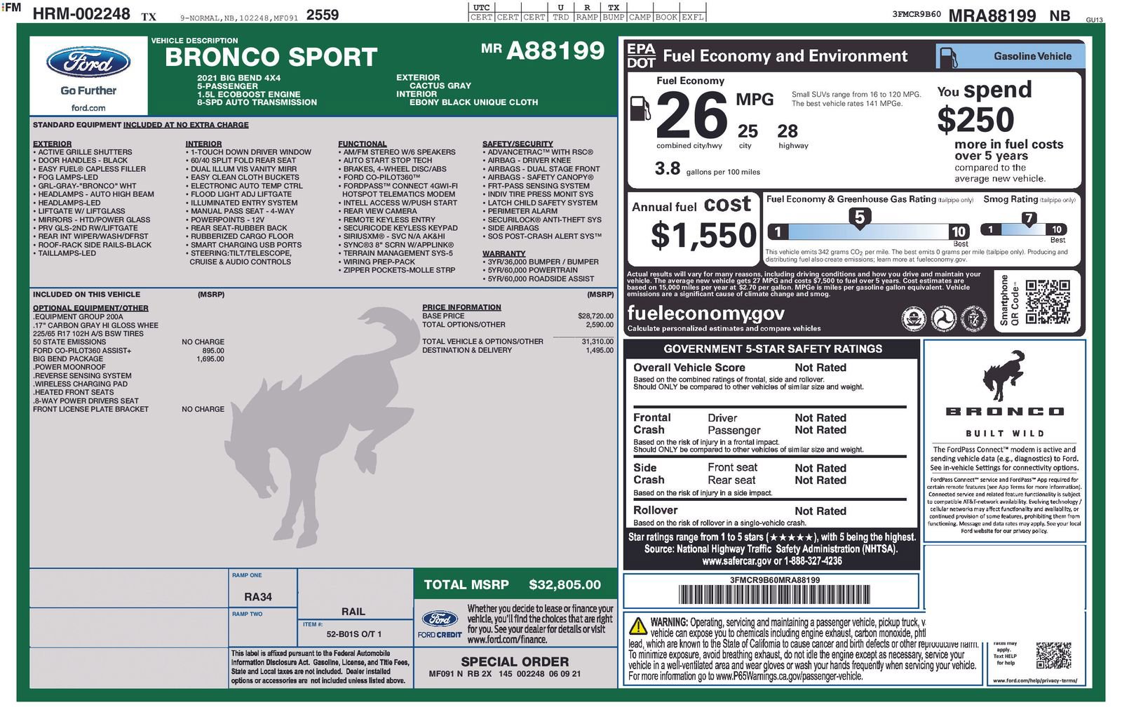 Certified 2021 Ford Bronco Sport Big Bend w/ Big Bend Package AWD/4WD image 6