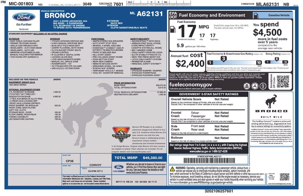 Certified 2021 Ford Bronco Big Bend w/ Sasquatch Package AWD/4WD image 6