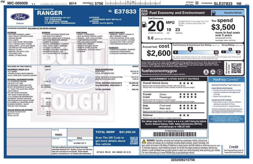Certified 2025 Ford Ranger XLT w/ Equipment Group 301A High image 32