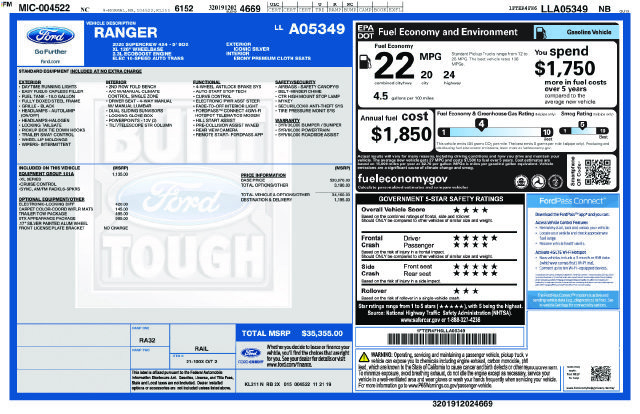 Certified 2020 Ford Ranger XL w/ Equipment Group 101A Mid AWD/4WD image 6