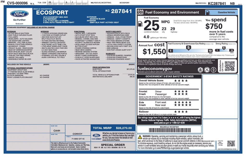 Certified 2019 Ford EcoSport SES AWD/4WD image 6
