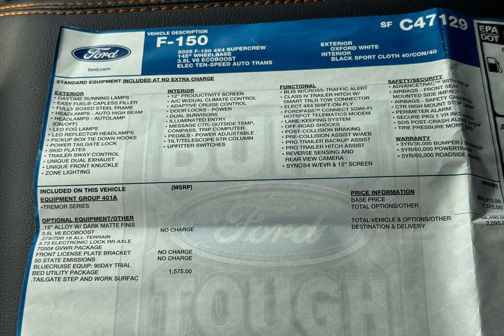 Certified 2025 Ford F150 Tremor w/ Bed Utility Package AWD/4WD image 43