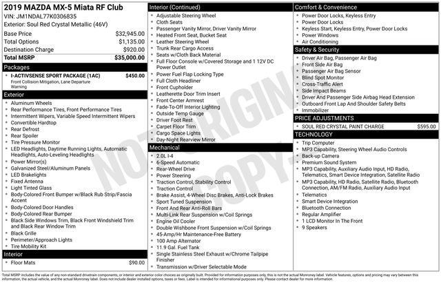 Used 2019 MAZDA MX-5 Miata RF Club w/ I-ACTIVSENSE Sport Package RWD image 5