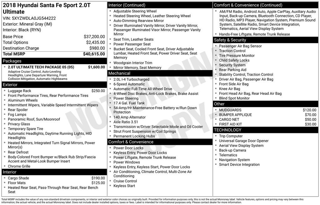 Used 2018 Hyundai Santa Fe Sport w/ 2.0T Ultimate Tech Package 05 image 1