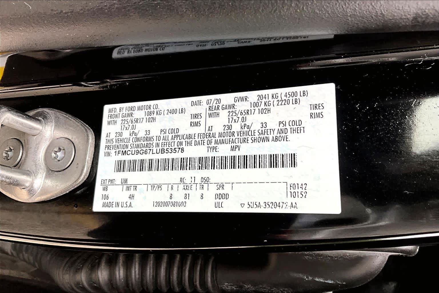 Certified 2020 Ford Escape SE AWD/4WD image 34