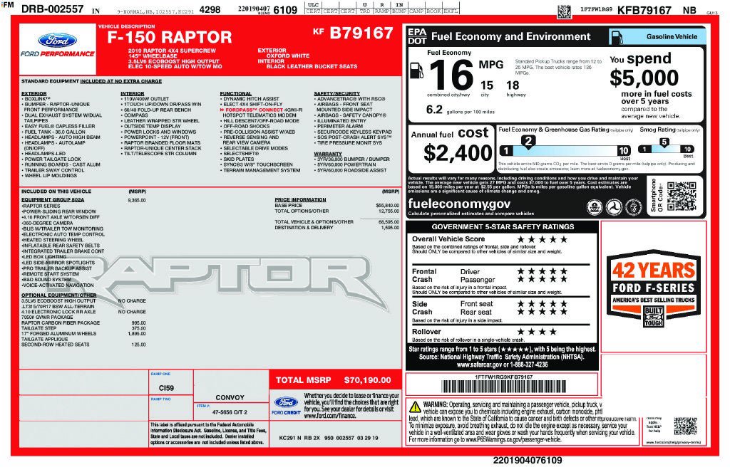 Certified 2019 Ford F150 Raptor w/ Equipment Group 802A Luxury AWD/4WD image 32