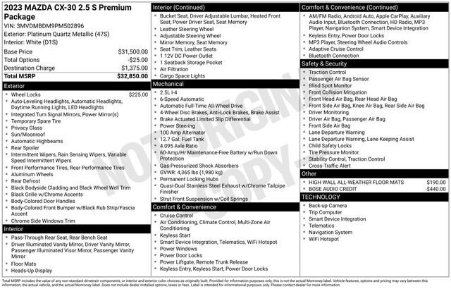 Used 2023 MAZDA CX-30 AWD 2.5 S w/ Premium Package image 10