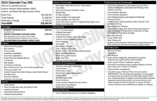 Used 2024 Chevrolet Trax RS w/ Sunroof Package FWD image 35