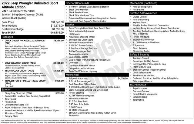 Used 2022 Jeep Wrangler Unlimited Sport AWD/4WD image 24