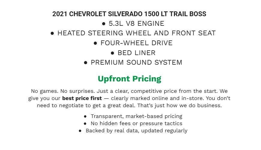 Used 2021 Chevrolet Silverado 1500 LT Trail Boss w/ Convenience Package II