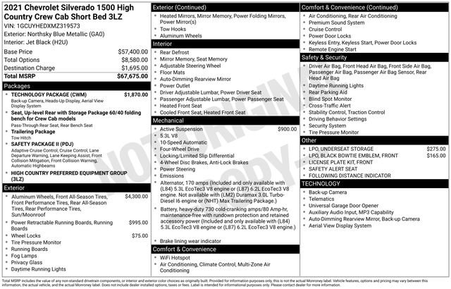 Used 2021 Chevrolet Silverado 1500 High Country w/ Technology Package image 39