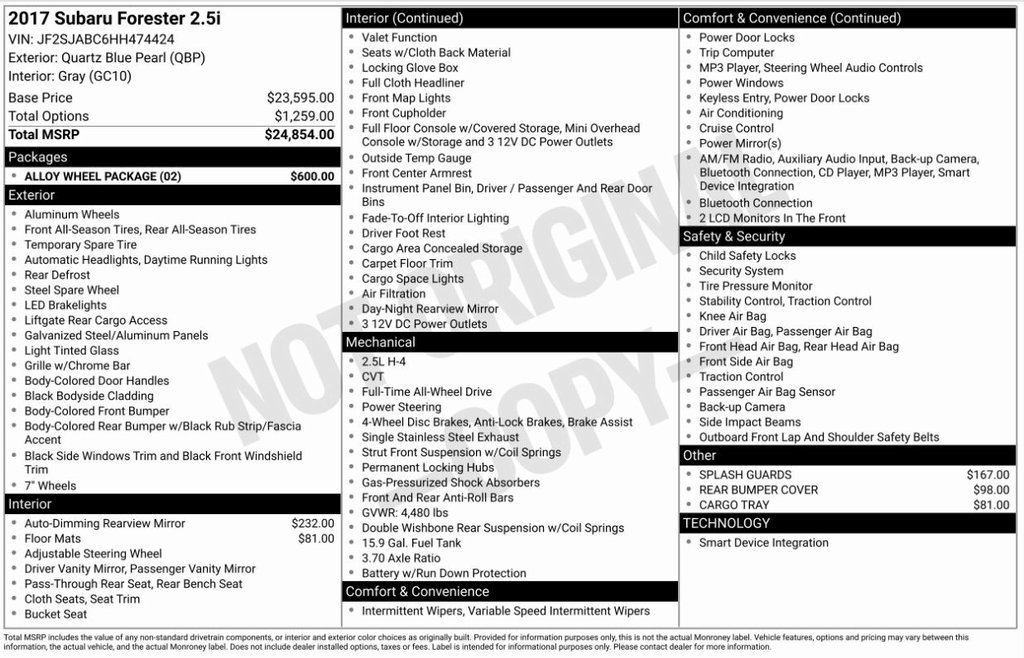 Used 2017 Subaru Forester 2.5i w/ Alloy Wheel Package