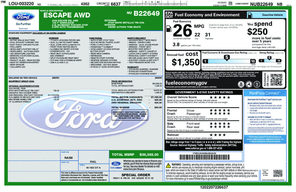 Certified 2022 Ford Escape SEL AWD/4WD image 5