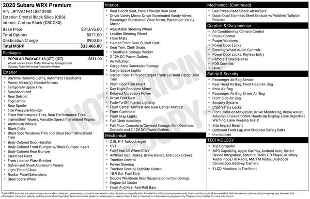 Used 2020 Subaru WRX Premium w/ Popular Package #3 (IZT) image 21