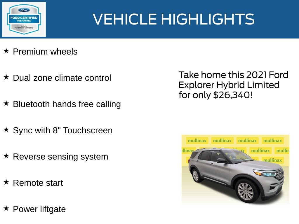 Certified 2021 Ford Explorer Limited w/ Hybrid Equipment Group 310A RWD image 22