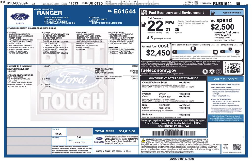 Certified 2024 Ford Ranger XL w/ Trailer Tow Package RWD image 2