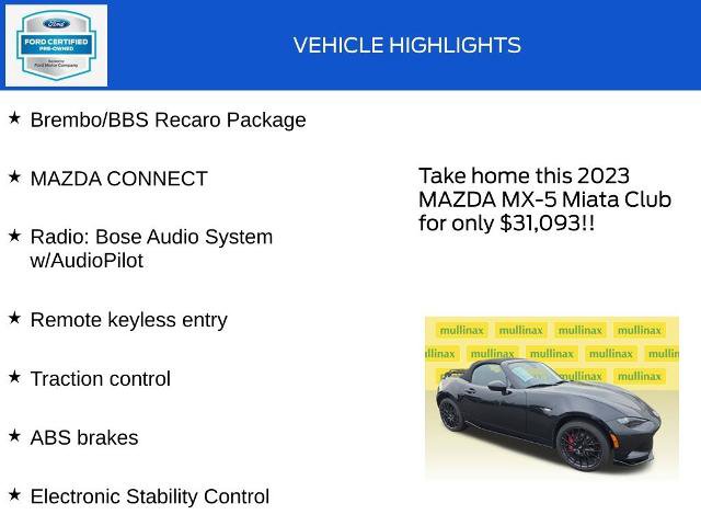 Used 2023 MAZDA MX-5 Miata Club w/ Brembo/BBS Recaro Package RWD image 18