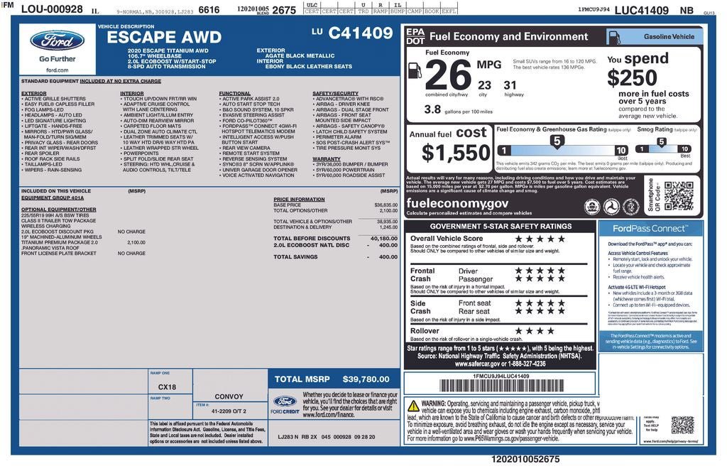 Certified 2020 Ford Escape Titanium AWD/4WD image 37