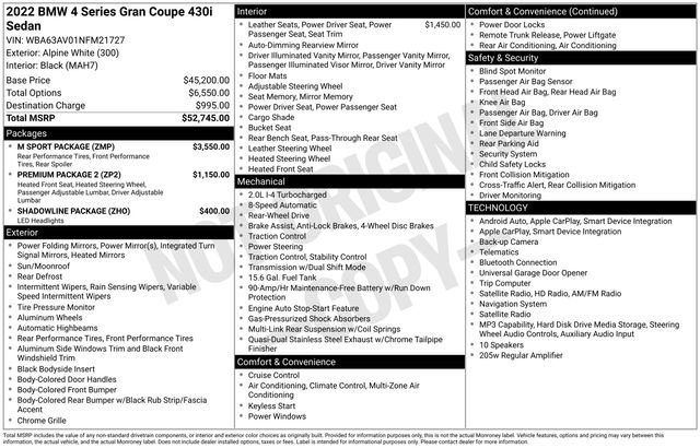Used 2022 BMW 430i Gran Coupe w/ M Sport Package RWD image 37