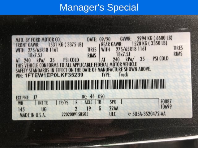 Certified 2020 Ford F150 XLT w/ Equipment Group 302A Luxury AWD/4WD image 30