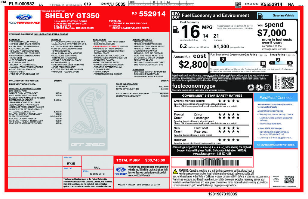 Certified 2019 Ford Mustang Shelby GT350 w/ Technology Package RWD image 32